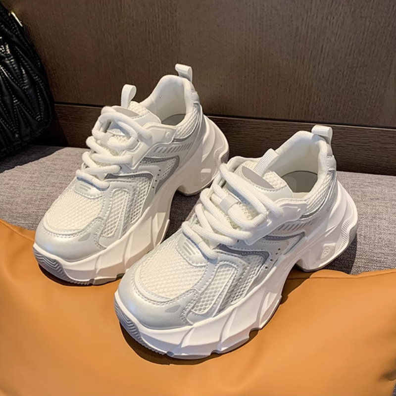 Ddmybear Dad Women's 2024 New Thick Soled Height Increase Show Off Small Breathable Mesh White Casual Sports Shoes Chinese Brand Shoes F926-62