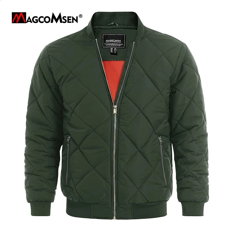 MAGCOMSEN Mens Padded Warm Jackets Fall Winter Rib Full Zip Jacket Windproof Causal Outerwear 240924