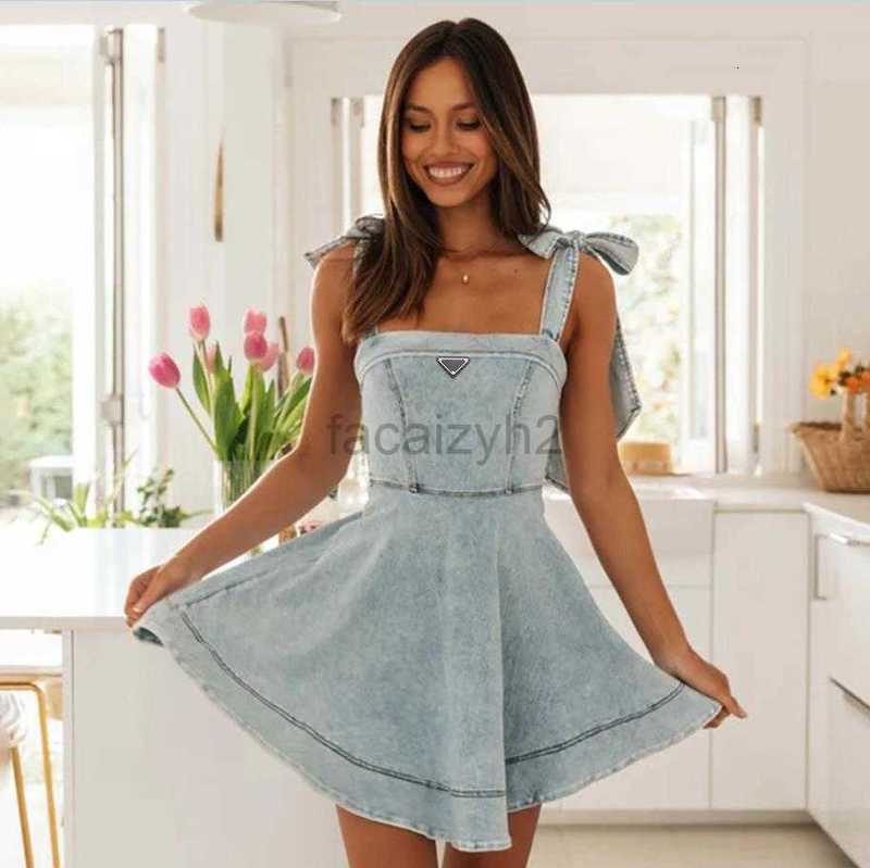 Designer dresses fashion Women Casual Suspender Skirt Letters Embroidered Denim Skirts Summer Sleeveless Bow Strap Dress Designer Jean Skirt
