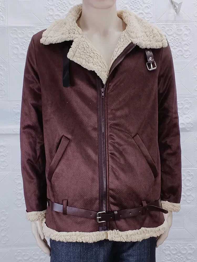 2024 fur integrated mens jacket thickened new winter fashion and casual synthetic leather wool mens jacket clothing W240925 - view 6