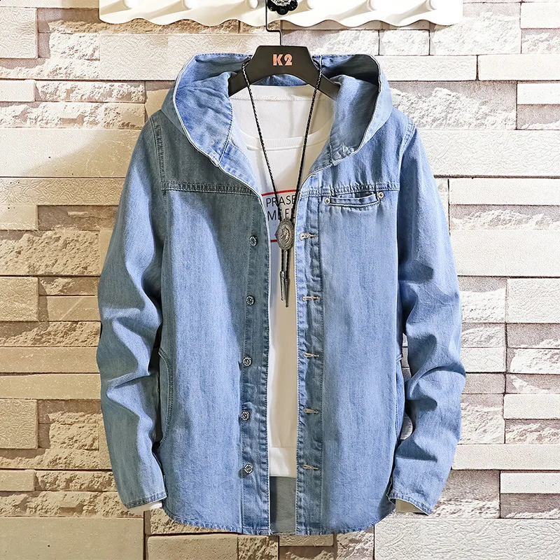 HOHO Mens Spring Denim Jacket Hooded Youth 240921