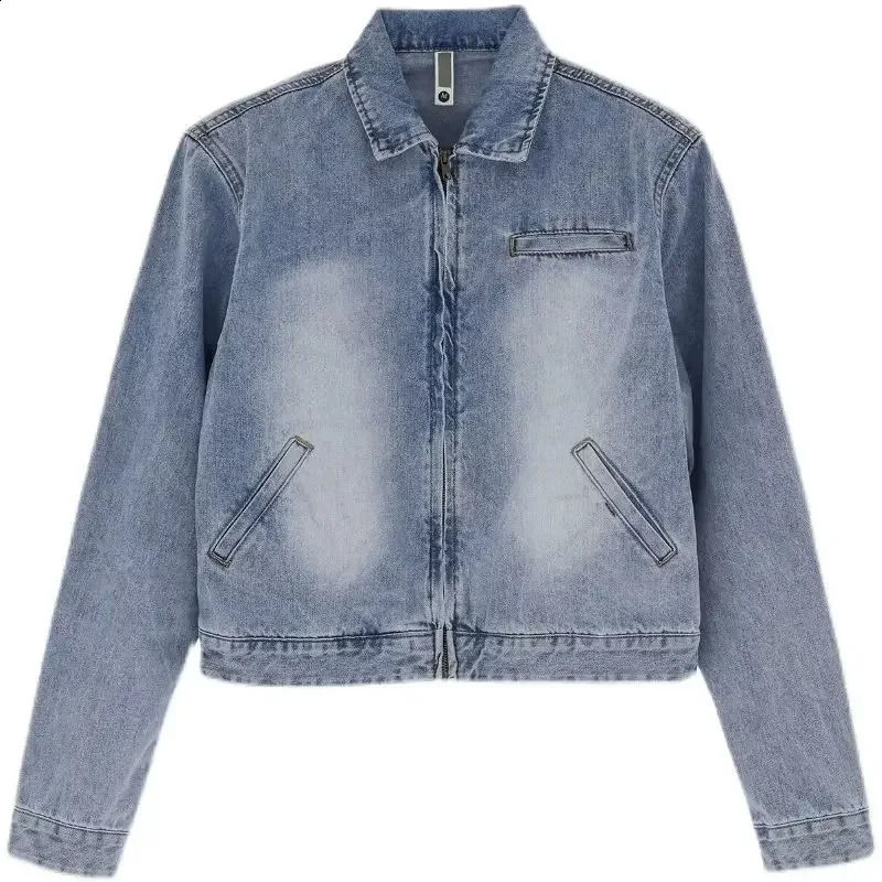 AutumnWinter Gradient Wash Shoulder Pads Zipper American Retro Jacket Mens n Sensual Denim Fashion 240921