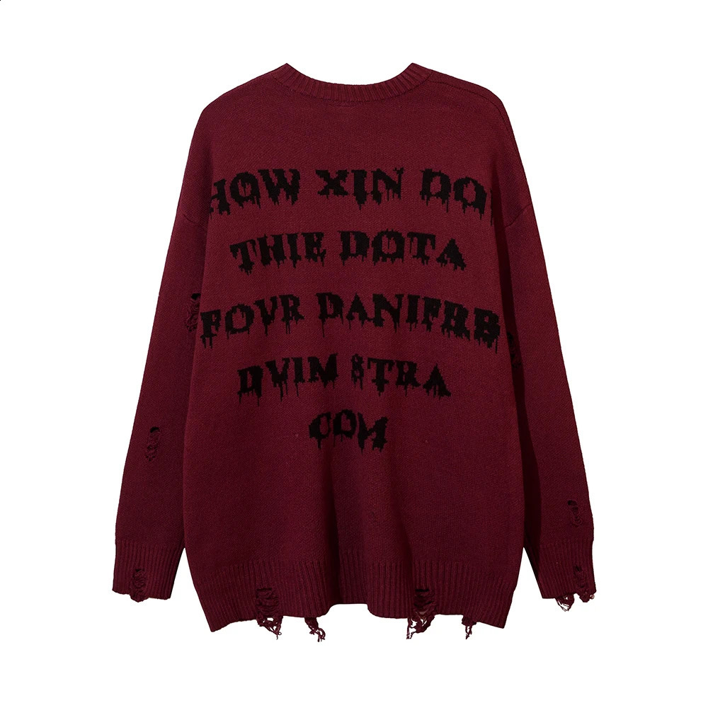 Teared Gothic Womens Y2k Mens Sweater Retro Black Oversized Knitted Sweater Harajuku Anime Street Clothing Fashion Winter Top Zipper 240924