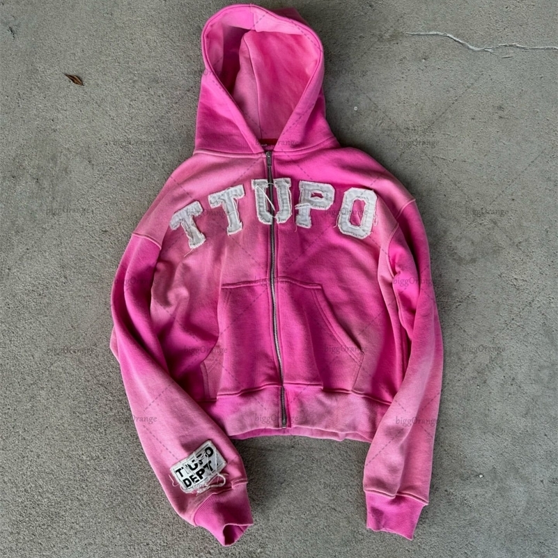 2024 Letter Embroidery Simple Oversized Hoodie Women Y2K American Retro Clothing High Street Fashion Zipper Sweatshirt Men y240925