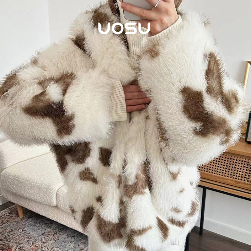 Oversized Leopard Faux Coat Women Winter Sweet Haruku Y2k Fashion Girls Thicken Fox Fur Jacket Hooded Overcoat Outwear