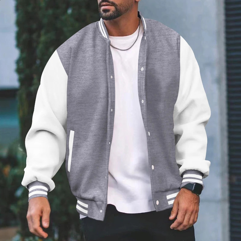 European and American mens fashionable street standing collar colorful block baseball suit casual sports jacket 240926