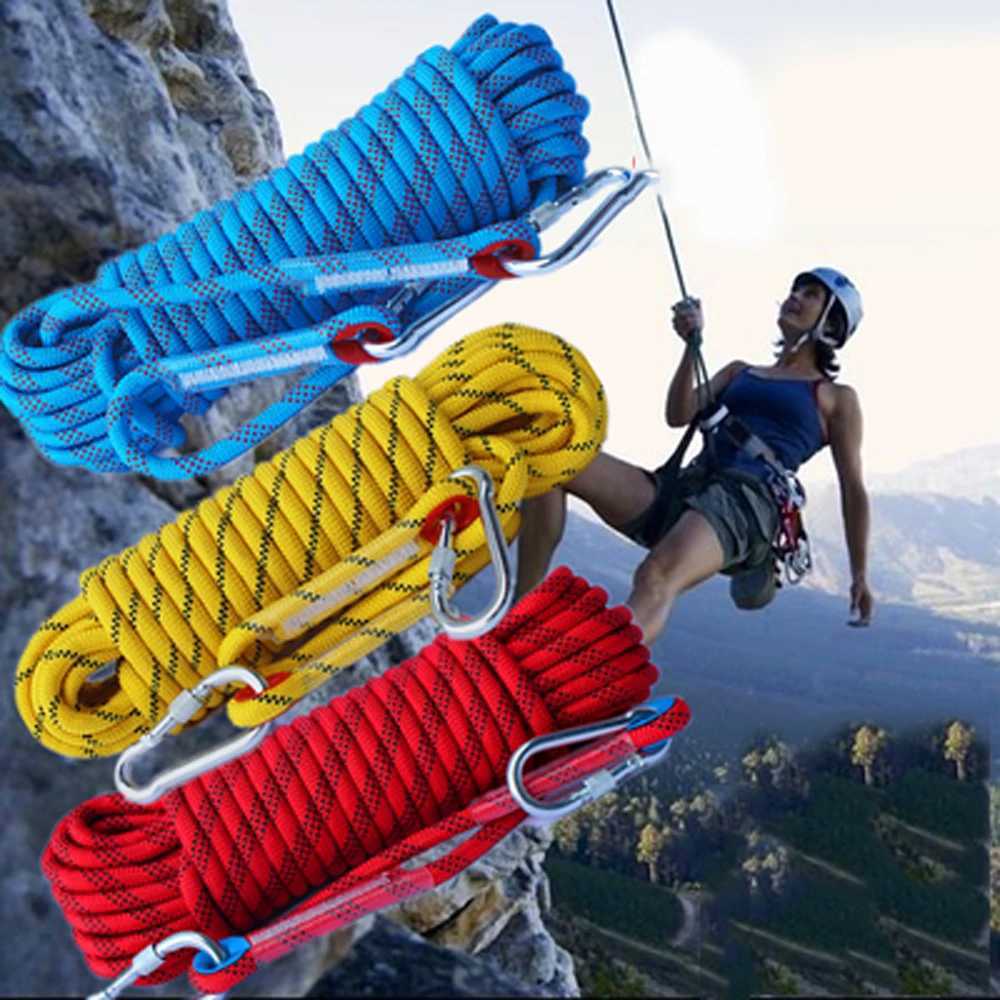 Climbing rope 10mm tree wall climbing harness gear outdoor survival fire escape safety rope highway buckle 10m 20m 30m CL240926
