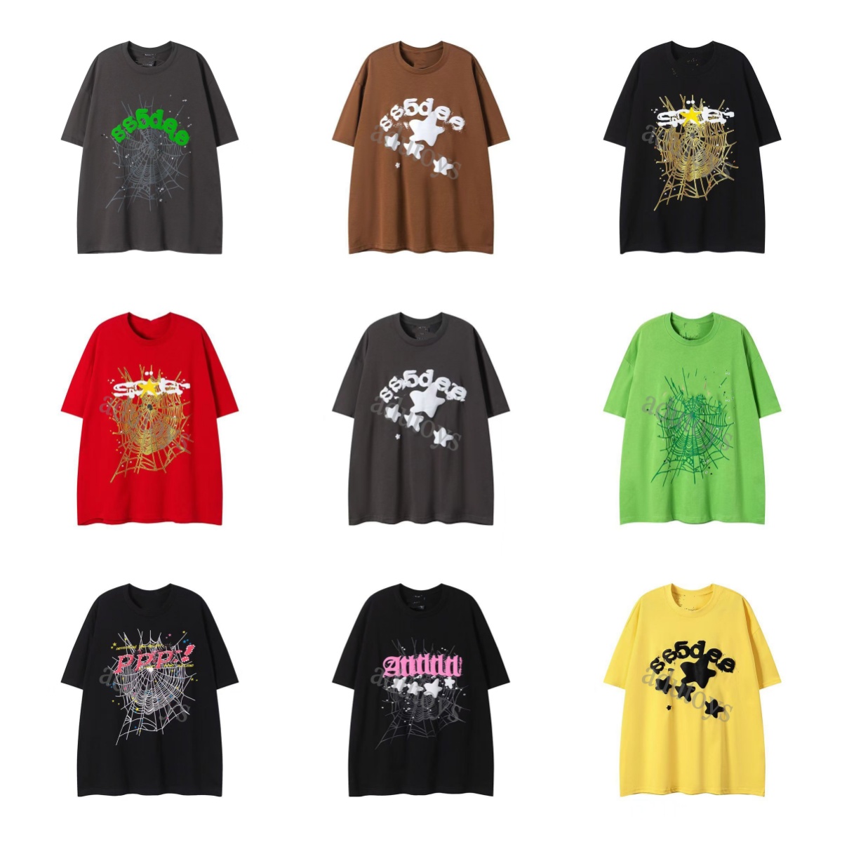 Mens T-Shirts Male And Female T-Shirt Singer Youngthug Spider Web Print Loose Casual Niche Trendy Couple Pure Cotton Street Drop