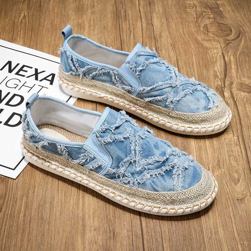 Vintage Casual Summer Designer Espadrilles Men Canvas Breathable Slip on Loafers Mens Flats Driving Shoes M240