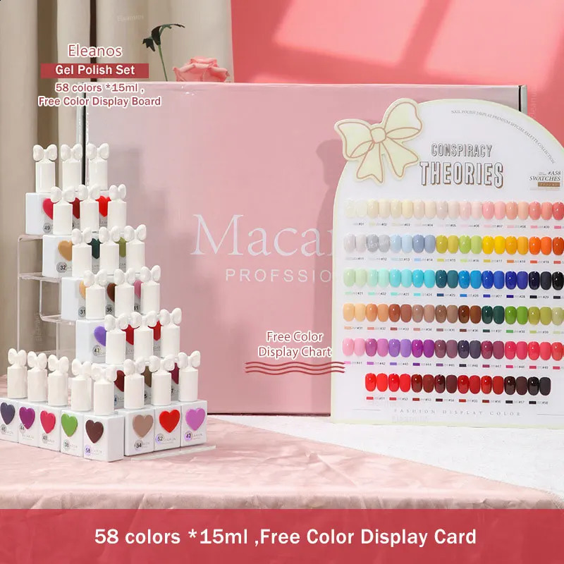 Eleanuos 58 piece Korean Macaron gel polishing set Sansu UV gel enamel handicraft salon polishing nail polish with color card 15ML 240918