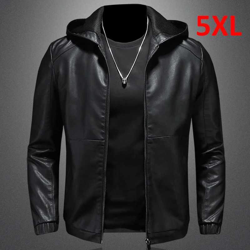 Hooded PU Jackets Men Biker Jacket Spring Autumn Leather Jacket Coat Male Fashion Casual Black PU Leather Coat Big Size 5XL W251023