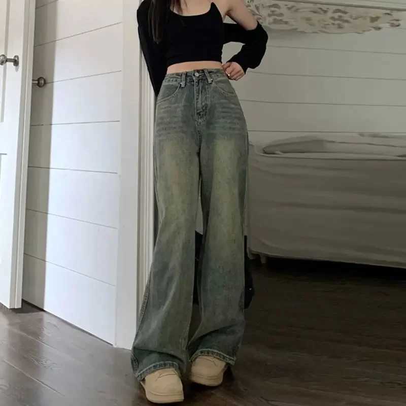 Vintage High-waisted Slimming Jeans American Style Casual Bell Bottoms Versatile Straight-leg Long Pants For WomenX2409