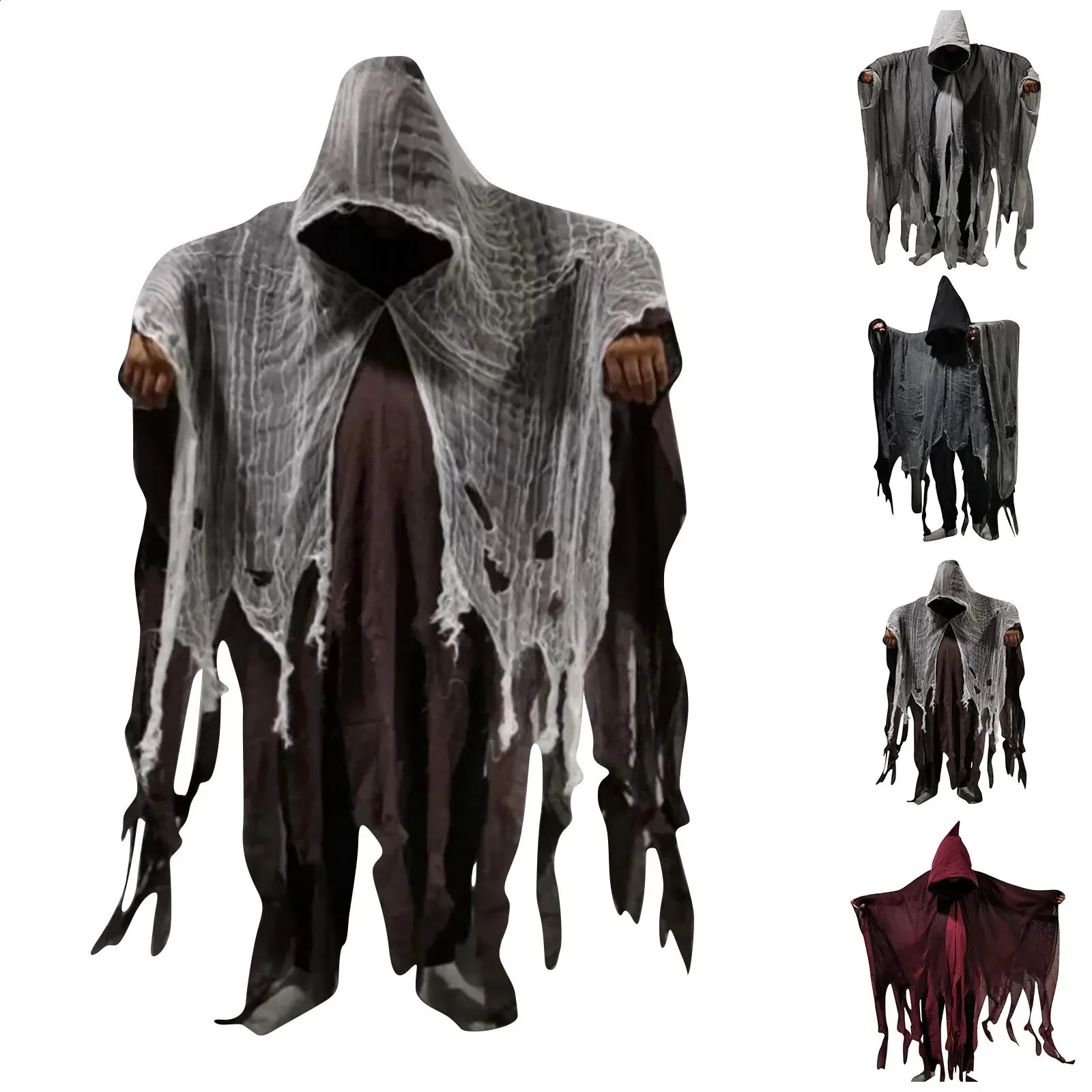 Neutral Halloween Ghost Dementor Cosplay Costume Gothic Horror Zombie Tattoo Hoodie Death Party Prop Cloak 240926