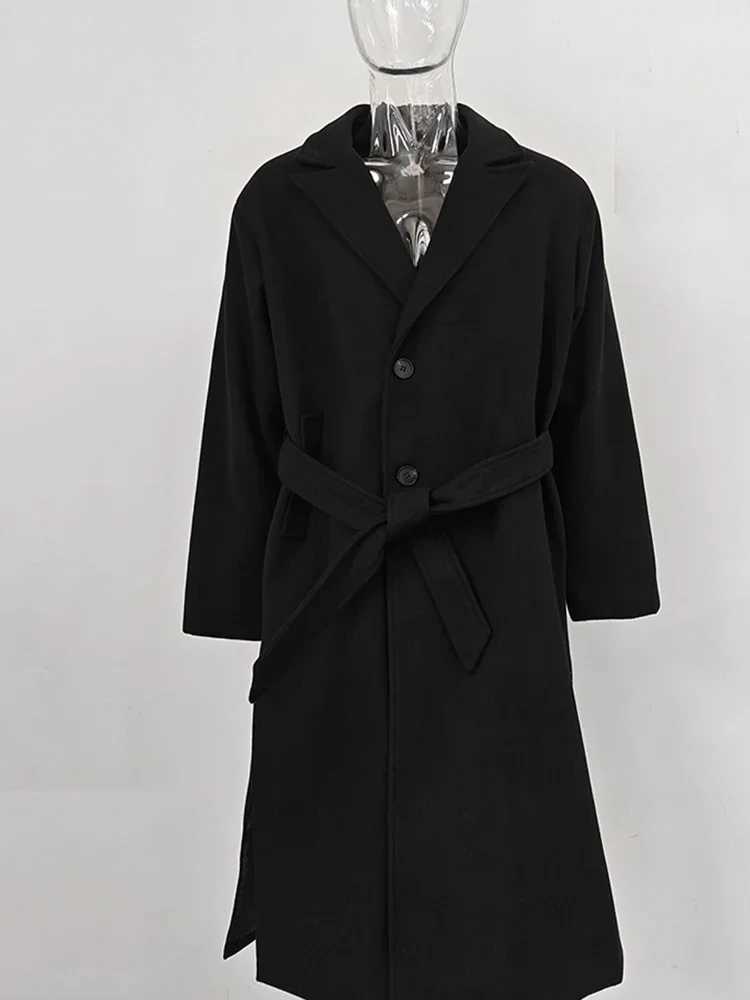 Mens style Korean trend winter wool jacket mens casual loose fit solid wool windproof jacket Coats Street thick warm trench jacket W240925
