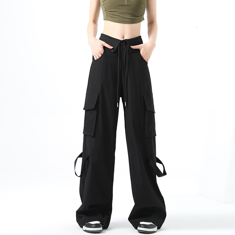 American work women's summer thin 2024 new straight flanged high waist large casual wide leg sports pants