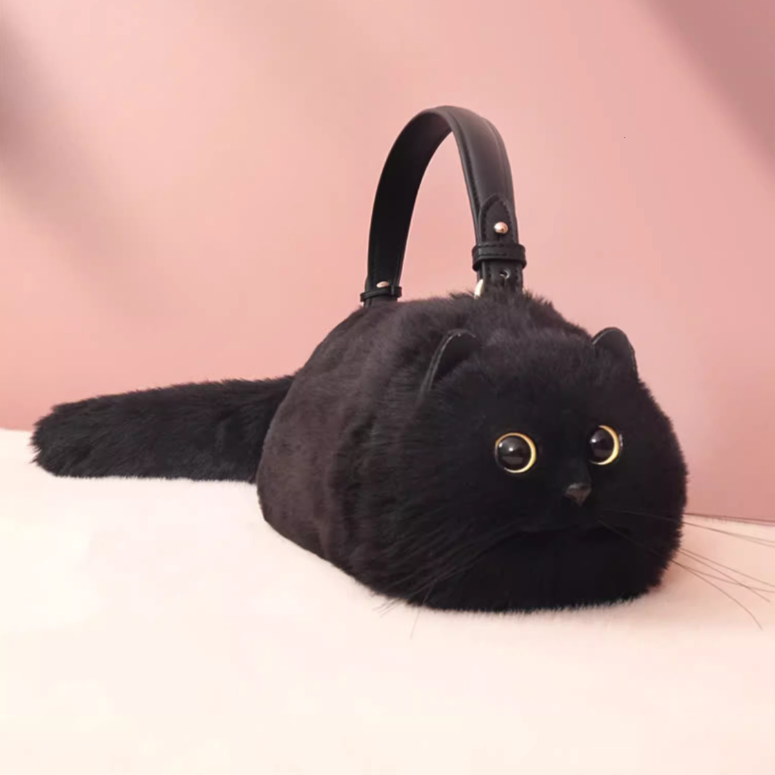 One Shoulder Female Design Small Man Messenger Versatile Hand Made Autumn And Winter Plush Cute Cat Bag c75f 4