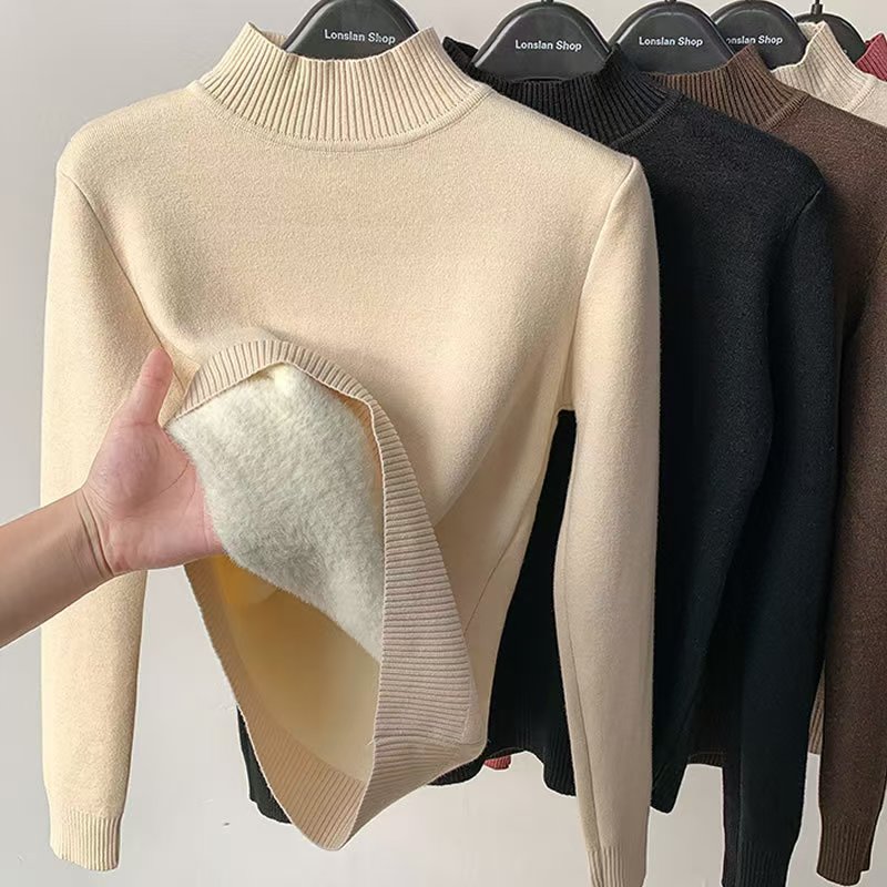 Half-high-necked integrated velvet bottoming shirt sweater with women's autumn and winter pullover imitation mink and velvet knitted mink sweater