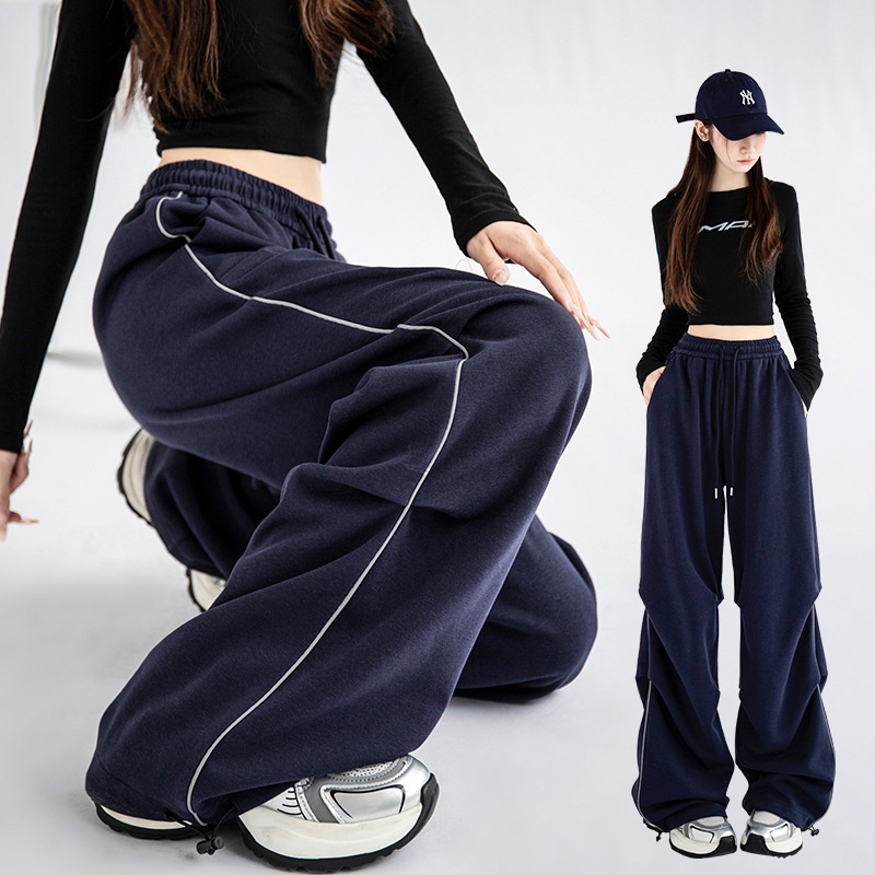 American sports for women, 2024 autumn new high waisted straight small parachute pants, casual wide leg work pants