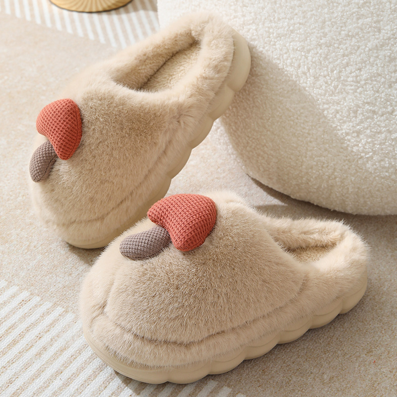 Family Matching Mushroom Printed Cotton Footwear - Warm, Non-Skid Slippers Ideal for Home Wear During Cold Seasons