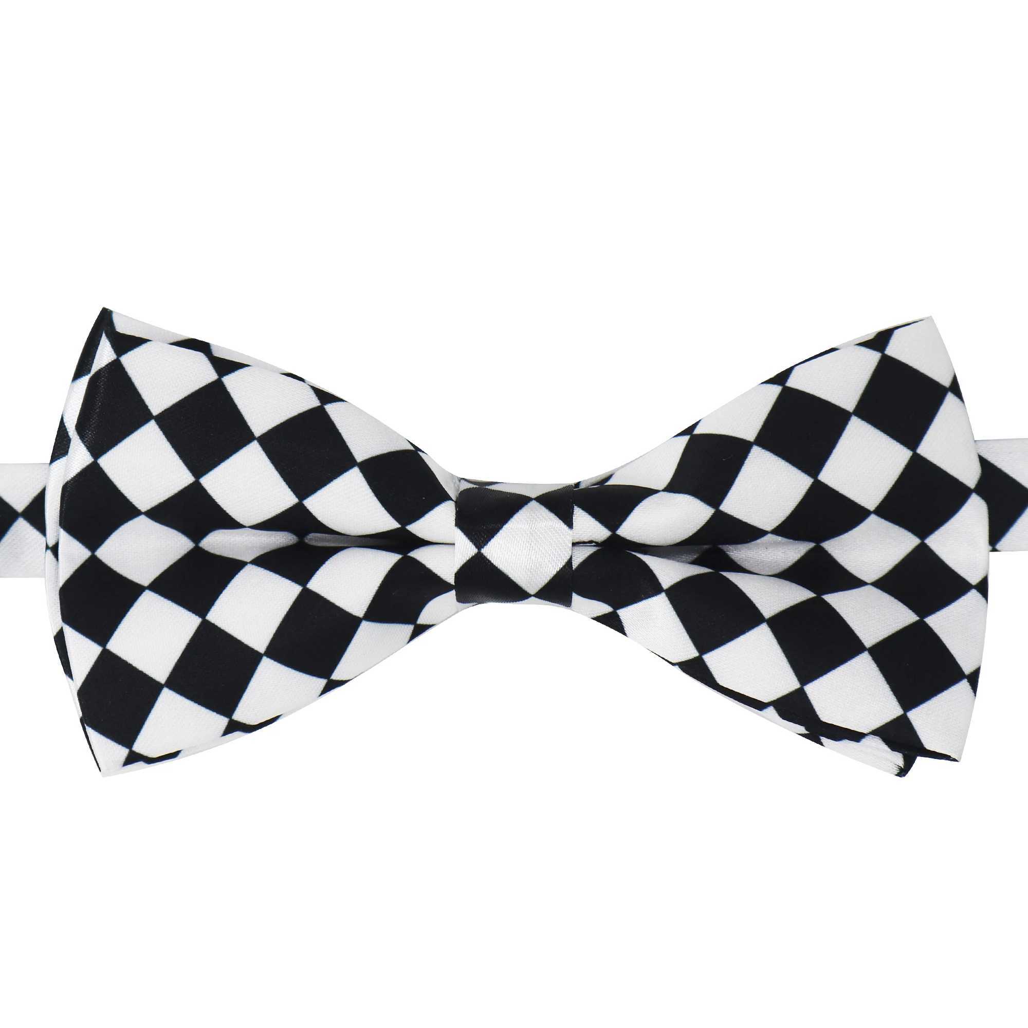 Black and white checkered double-layer polt casual fashion bow set used for wedding stage performances and parties Y240925