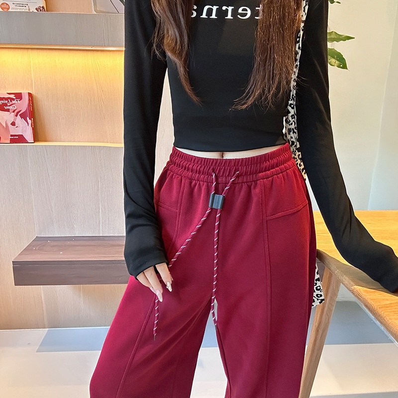 Red curved knife women's bathroom 2024 autumn and winter new style wide leg high waist loose small casual sports pants