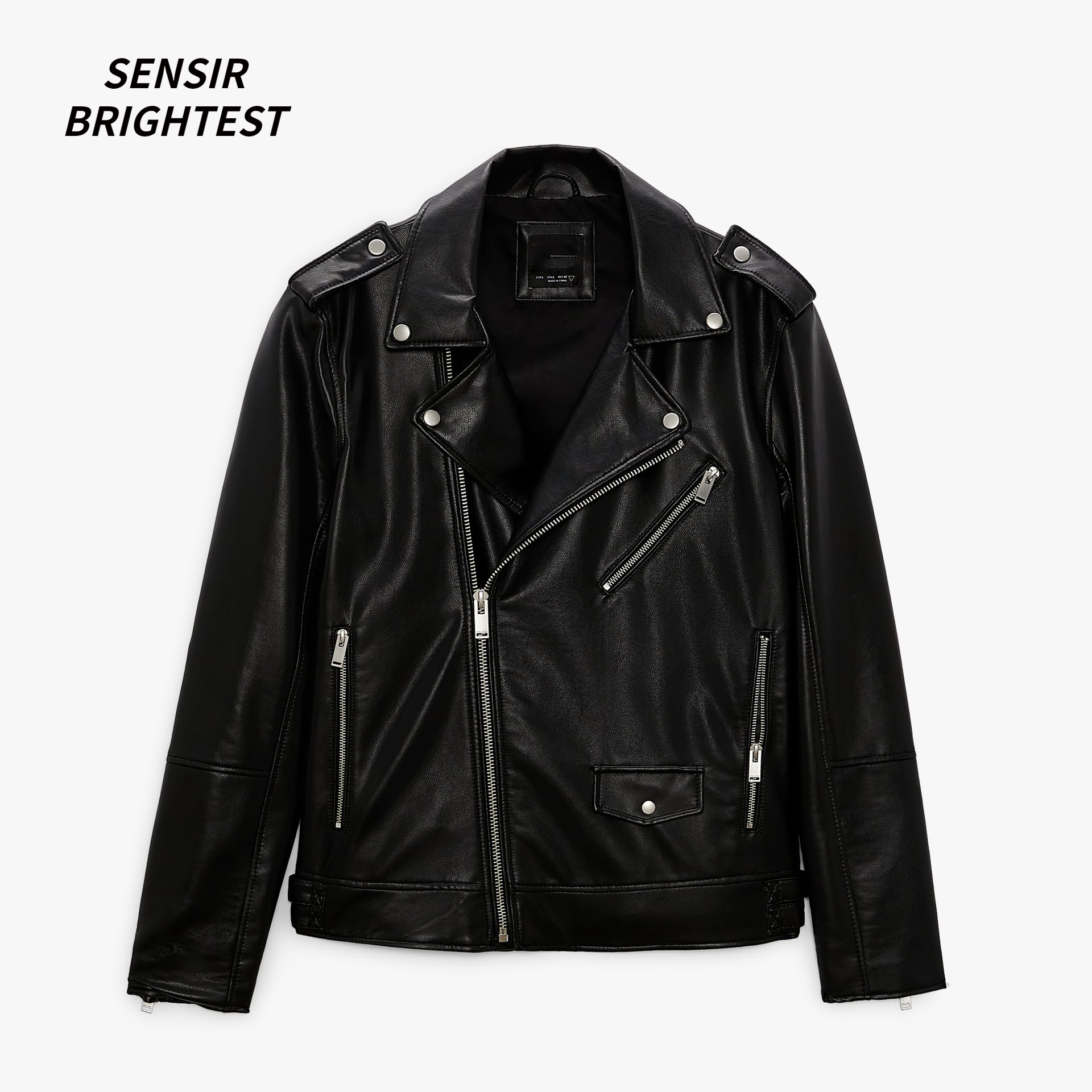 Fall 22 Black High Quality Pu Leather Locomotive Zip Jacket Men's