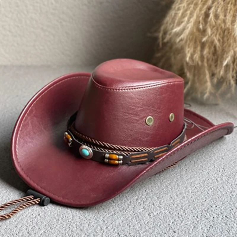 synthetic leather western womens denim hat retro mens dress hat Panama denim girl jazz hat Sombrero Hombre 240924