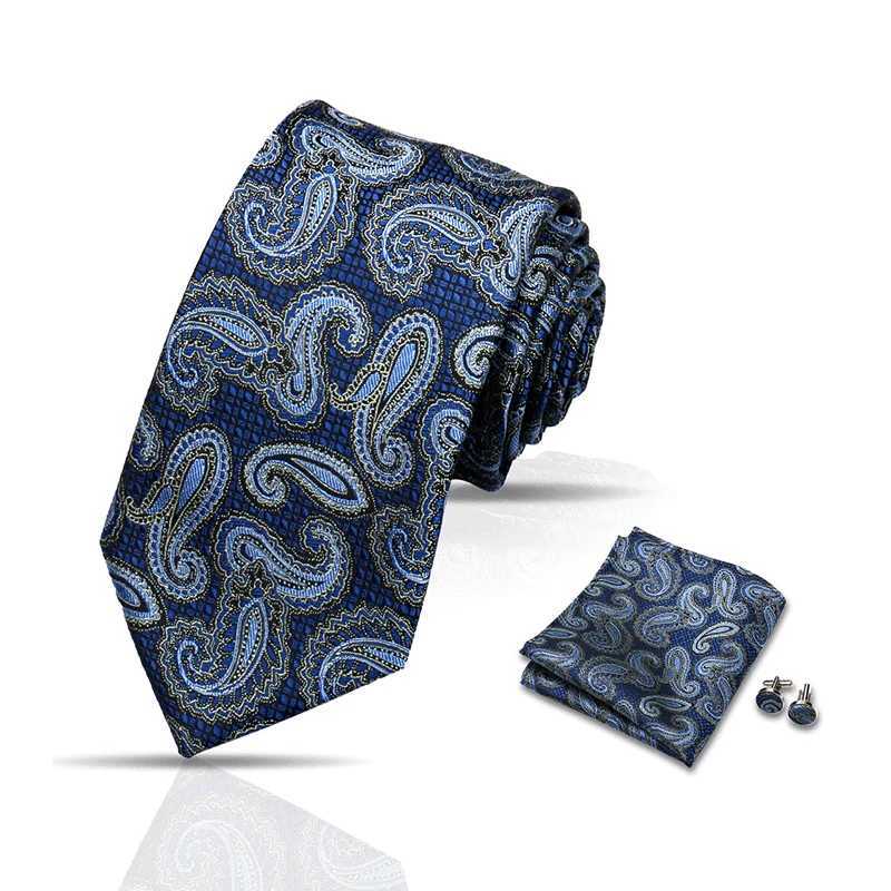 Mens tie Paisley jacquard woven 8cm formal business wedding collar pocket square set tie high-quality handmade Gravata Y240925