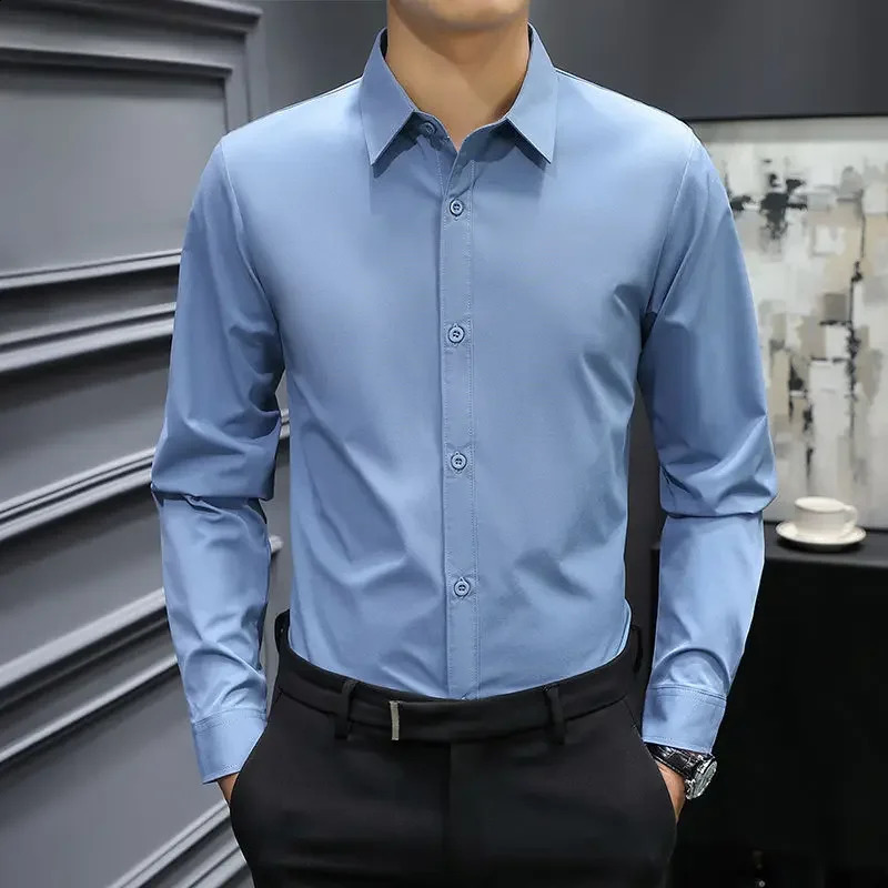 Mens Shirt Dress White Plain Formal Male Shirts Business for Office Normal Original Fashion Man 2024 Elegant Regular Social Xxl 240925