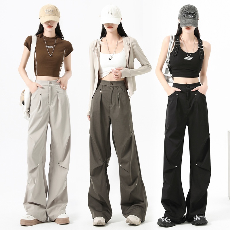 American gray work for women's autumn and winter 2024 new design sense, loose straight leg with plush casual sports pants