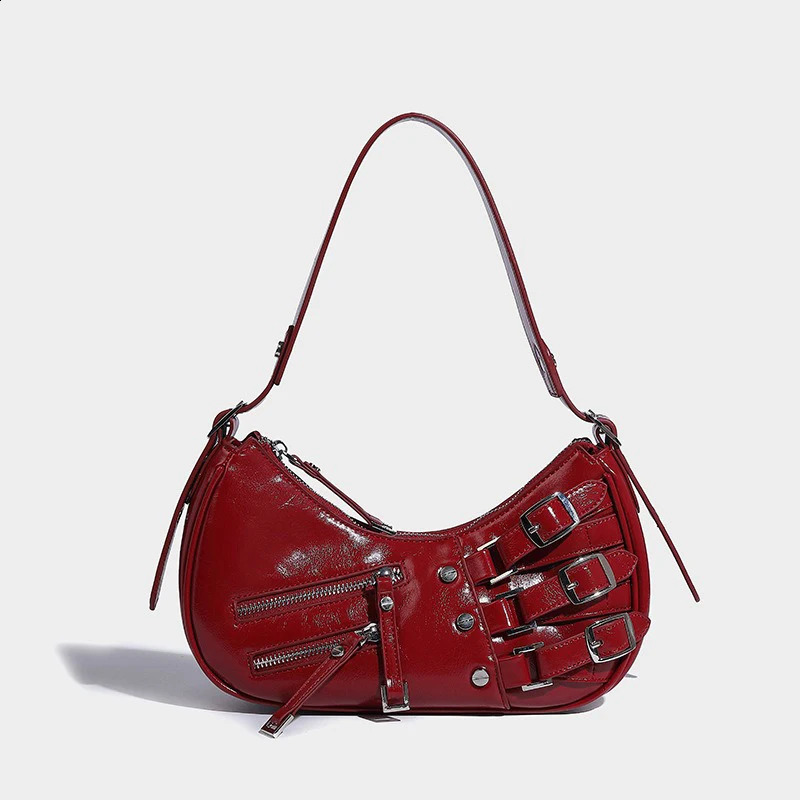 Vintage Wine Red Womens Button Stray Fashion Shoulder er Underwear Bag PU Leather Handbag 240920