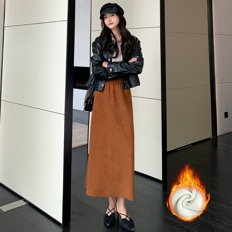 Miladega Velvet Half length for Women in Autumn and Winter, Thickened High Waist Show off Weight, Knitted Hip Wrap Skirt, Medium to Long, Rear Split L
