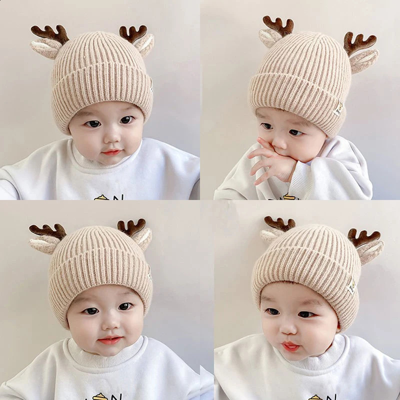 Childrens Christmas Hat Cute Elk Ear Baby Bear Cartoon Ant Preschool Hook Knitted 14 Year Winter Warm Wool for Children 240925
