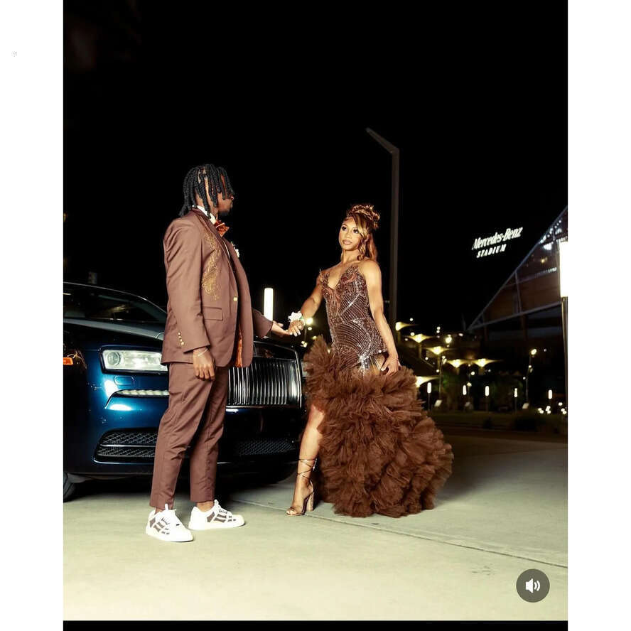 Brown Prom Stunning Mermaid Dress Black Sheer Jewel Neck Beaded Crystal Evening Elegant Tiered Ruched Skirt Split African Formal Dresses For Women 021