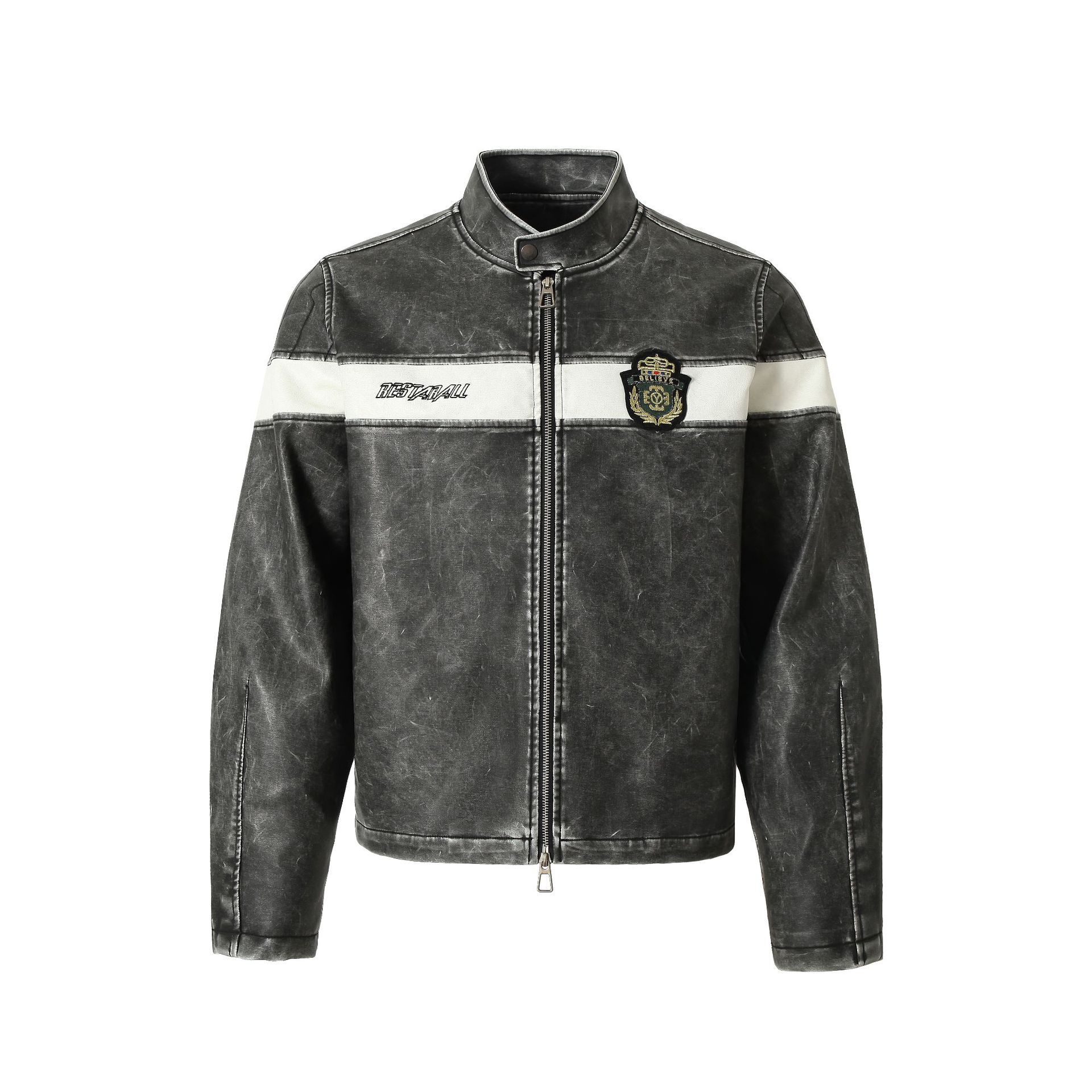 Autumn And Winter New American High Street Retro PU Imitation Leather Embroidered Jacket Men