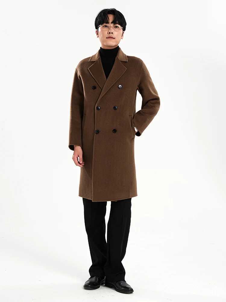 European and American autumn and winter new 100% wool mens coat long handmade double-sided wool coat W240925