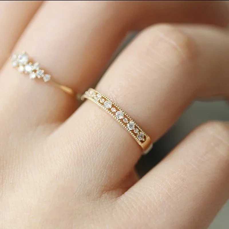 New exquisite thin ring womens silver/gold sparkling CZ patterned wedding eternal fashion decoration jewelryXJ250412