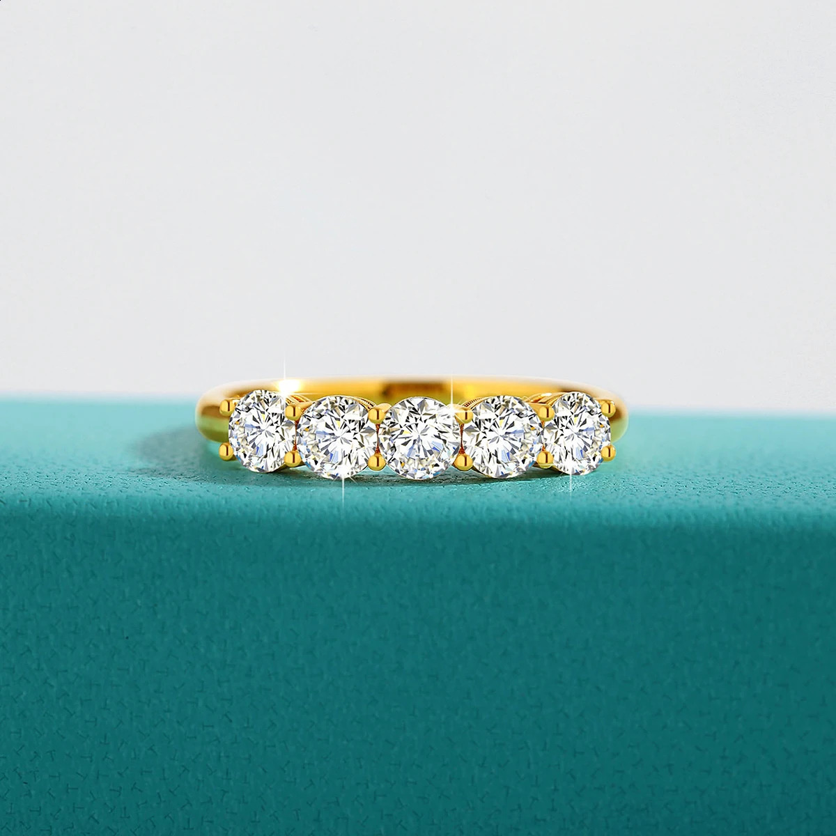 Szjinao 100% pure K gold ring 18k womens 5-stone silica stone with certificate wedding band diamond jewelry womens gift wholesale 240925