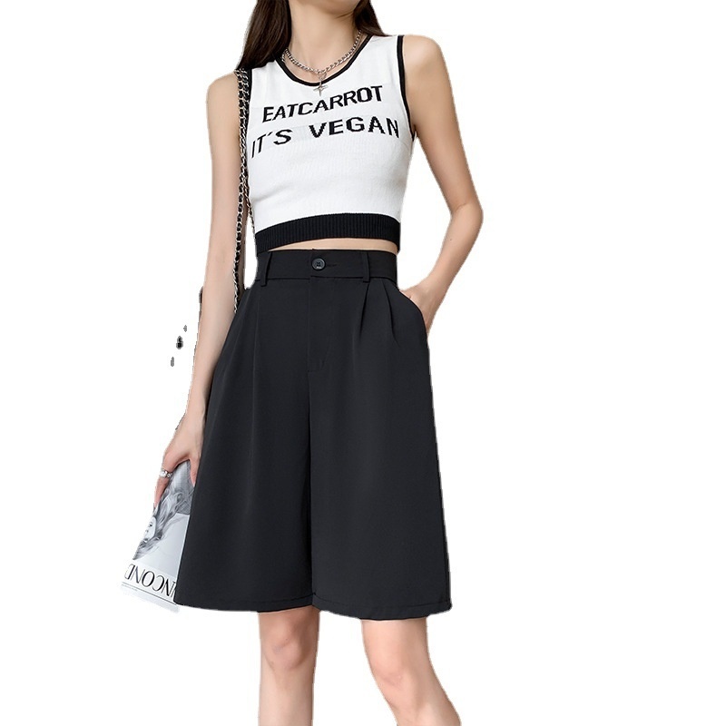 Radish Uncle Shorts Women's 2024 Summer Thin Loose High Waist Straight Slimming Casual Wide Leg 5/4 Suit Pants