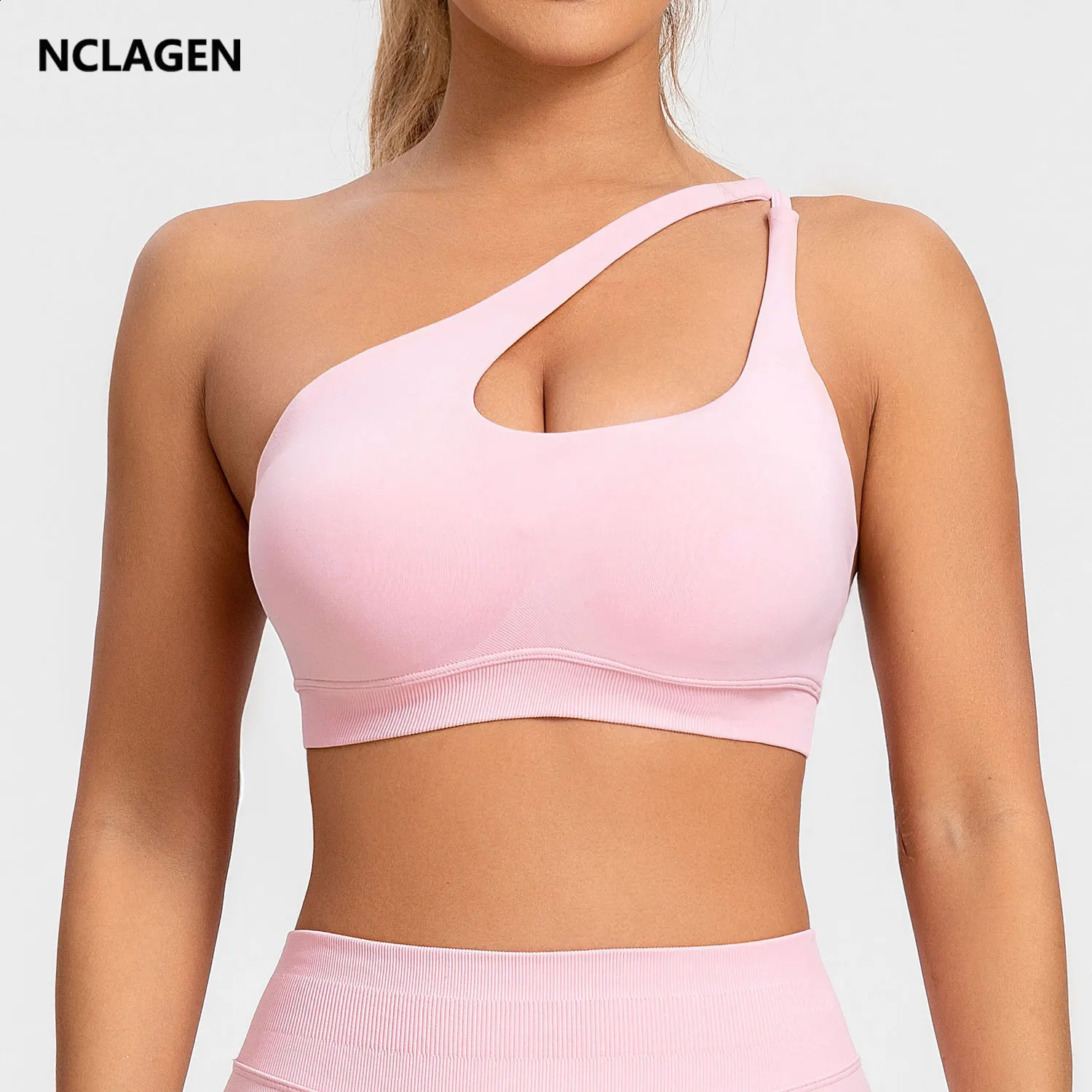 NCLAGEN Impact Asymmetric Sports Bra High Support Backless Gym Top Women Halter Fitness Running Workout Sexy Seamless Underwear 240919