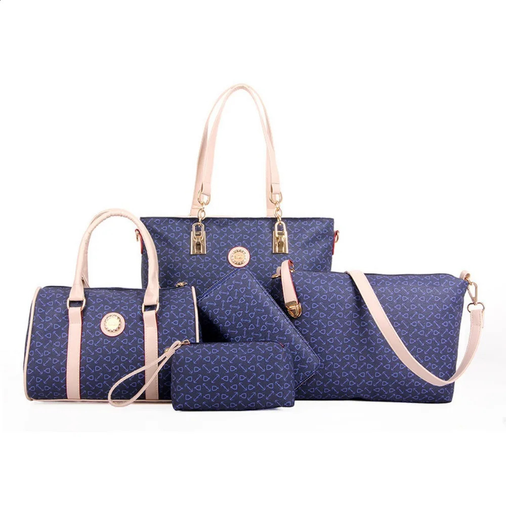 Womens storage bag handbag 5pcs nylon handbag set multifunctional classic bone pattern travel bag shoulder bag 240920 - view 5