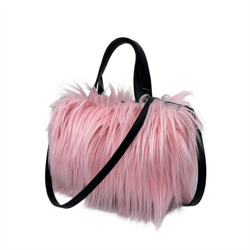 women's plush tote bag with water wool imitation wool crossbody, carrying bag, pillow shaped, sweet and cool style y2k 240915
