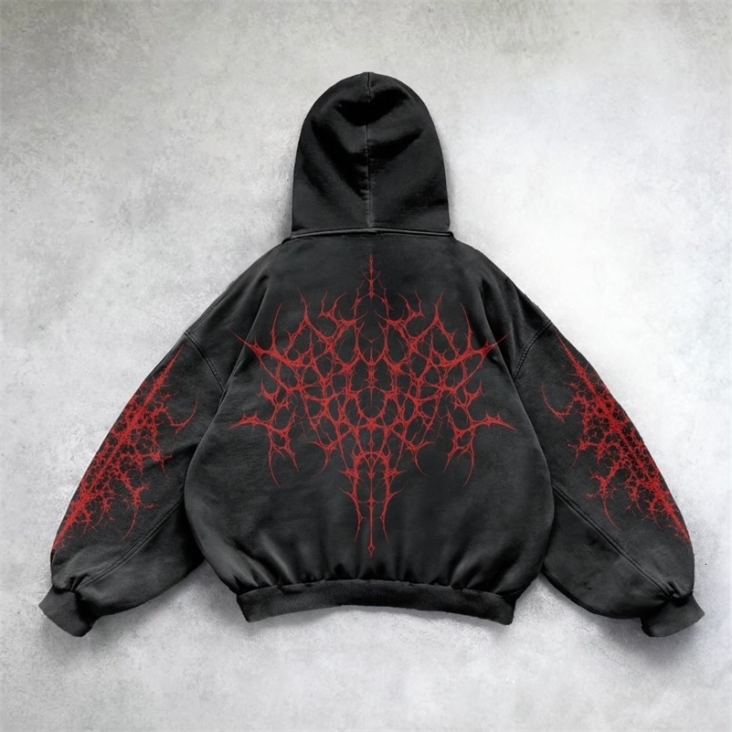 Y2k Hoodie Gothic Punk Oversized Graphic Print Black Hoodies Loose Harajuku Long Sleeved Pullover Men and Women Sweatshirt Top y240925
