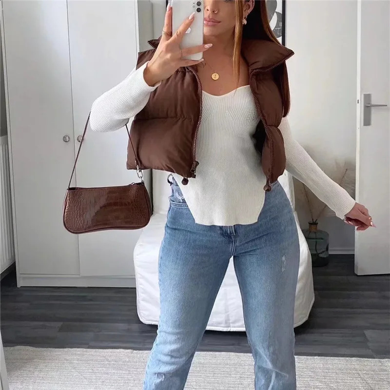 Fluffy Tank Top Womens Zipper Stand Collar Sleeveless Lightweight Paddle Crop Fluffy Bedding Tank Top Winter Warm Jacket 452 240925