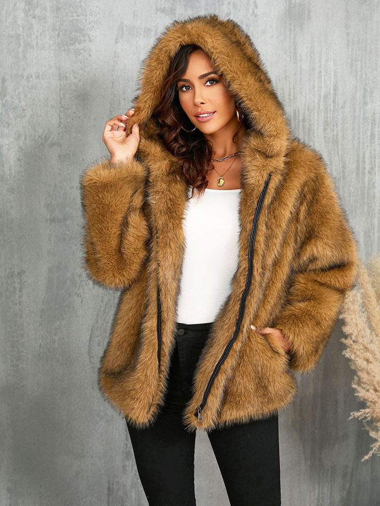 ZADORIN Vintage Winter Women 2024 Oversized Hooded Long Faux Coat Fluffy Warm White Womens Jacket Fur Coats Outerwears