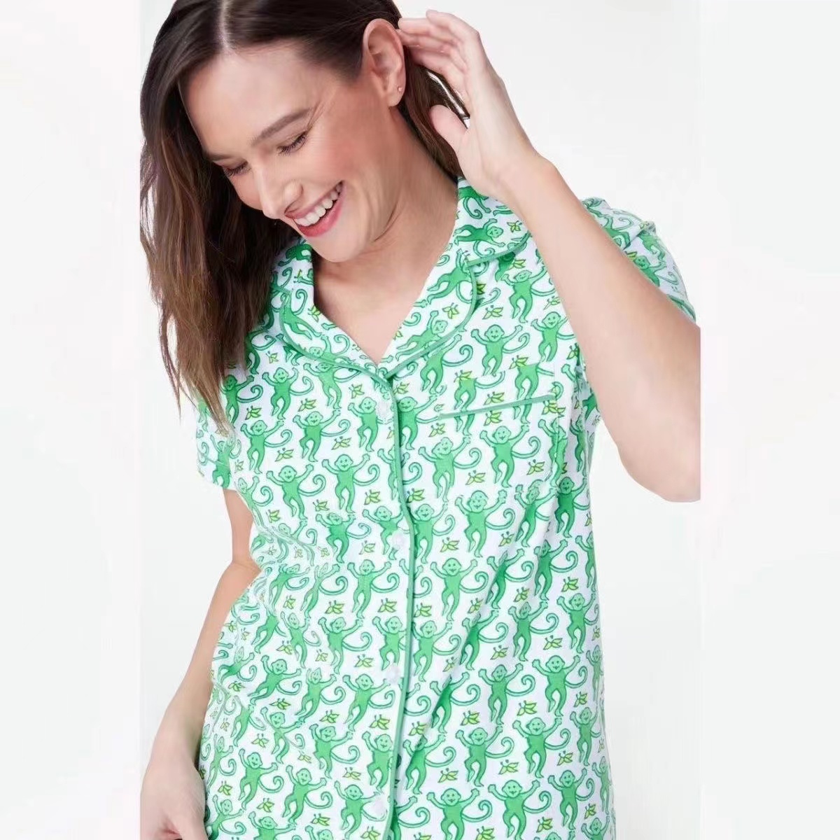 wholesale Summer girls sleepwear two piece pama set satin silk designers print pyjamas short pamas for women