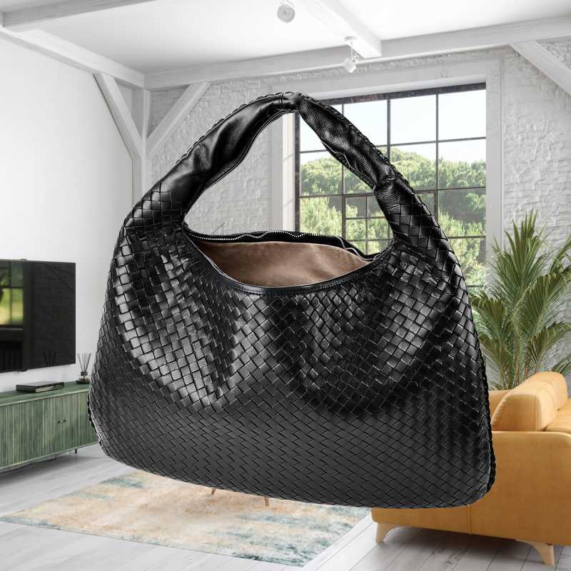 Designer luxury women tote top designer genuine leather woven fashion large capacity shopping bag all-match Black designer-handbags