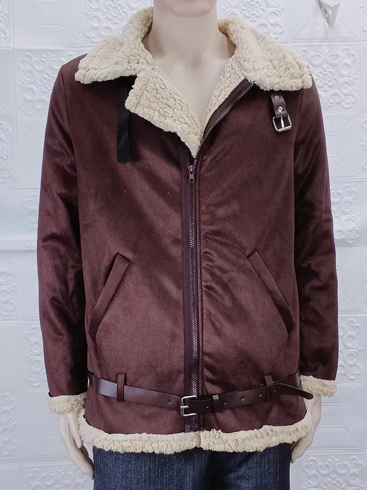 2024 Fur Integrated Mens Jacket Coat with Thickened Winter Fashion and Casual Faux Leather Fleece Clothing 240926 - view 6
