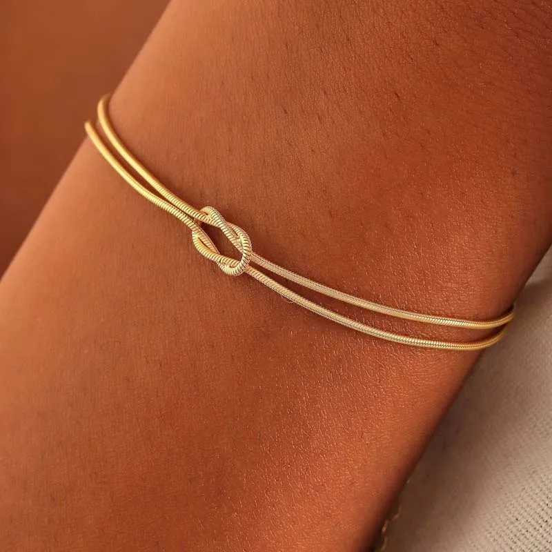 Stainless steel snake chain handmade knot bracelet womens simple gold chain bracelet jewelry Valentines Day W240925