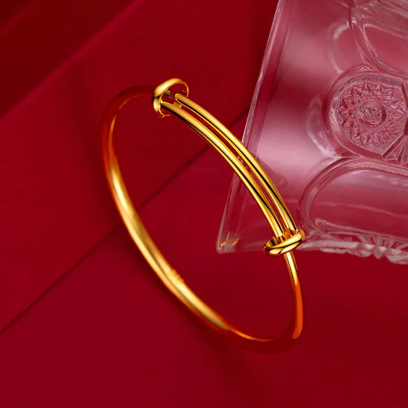 Pure 18k Yellow Gold Lucky Bracelet for Women Trend Gold Grass Smooth Push and Pull Handle for Women Jewelry 240914